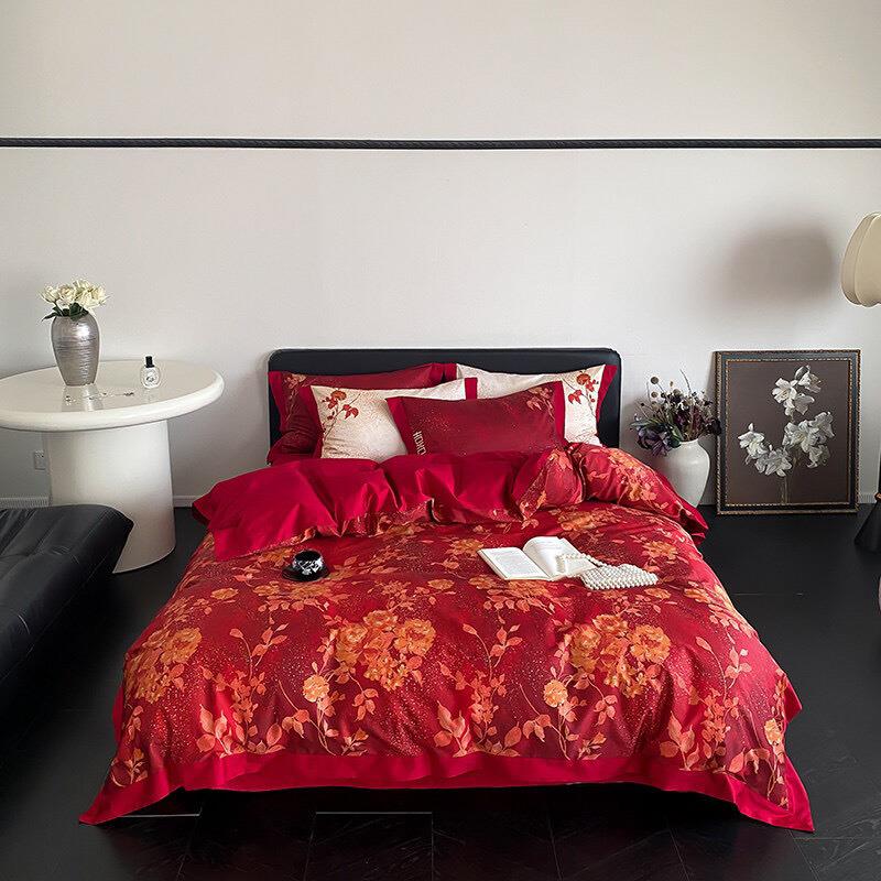 欧美高档贡缎提花四件套床单被套结婚高端大气上档次床上用品