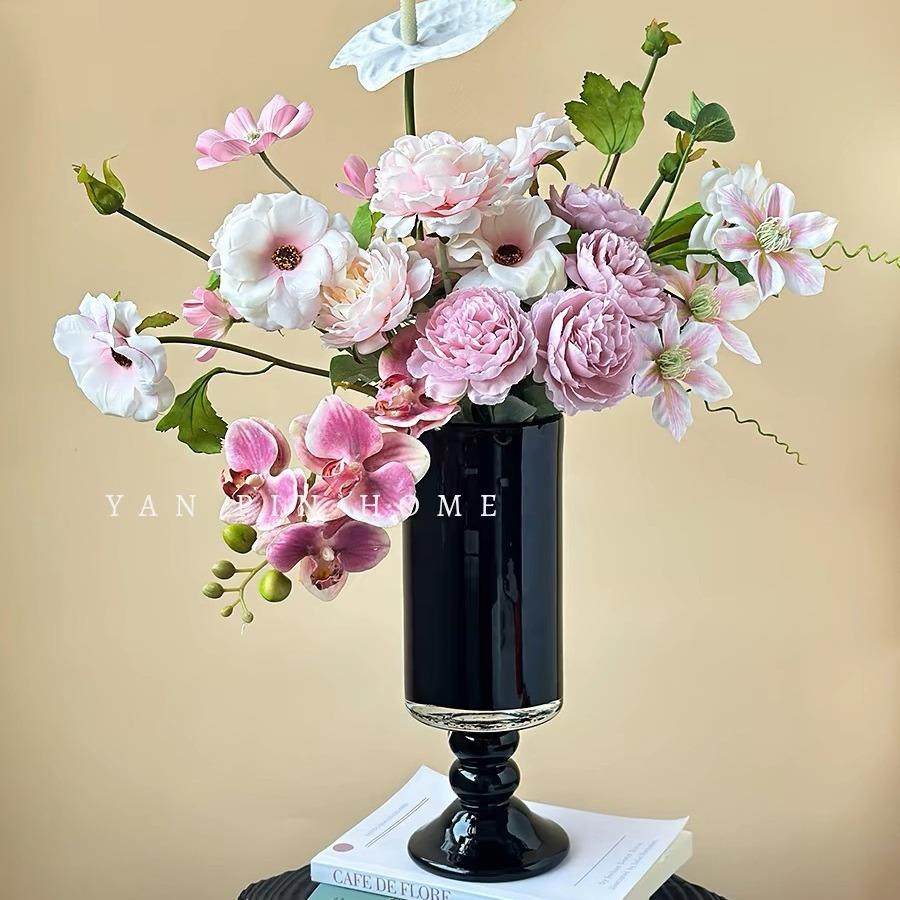 法式中古高脚玻璃花瓶黑色复古插花水培摆件客厅插花瓶桌面花器,清洗/食品/商业设备,风口/风叶/风机配件,淘宝优惠券,粉丝福利购,淘宝优惠卷