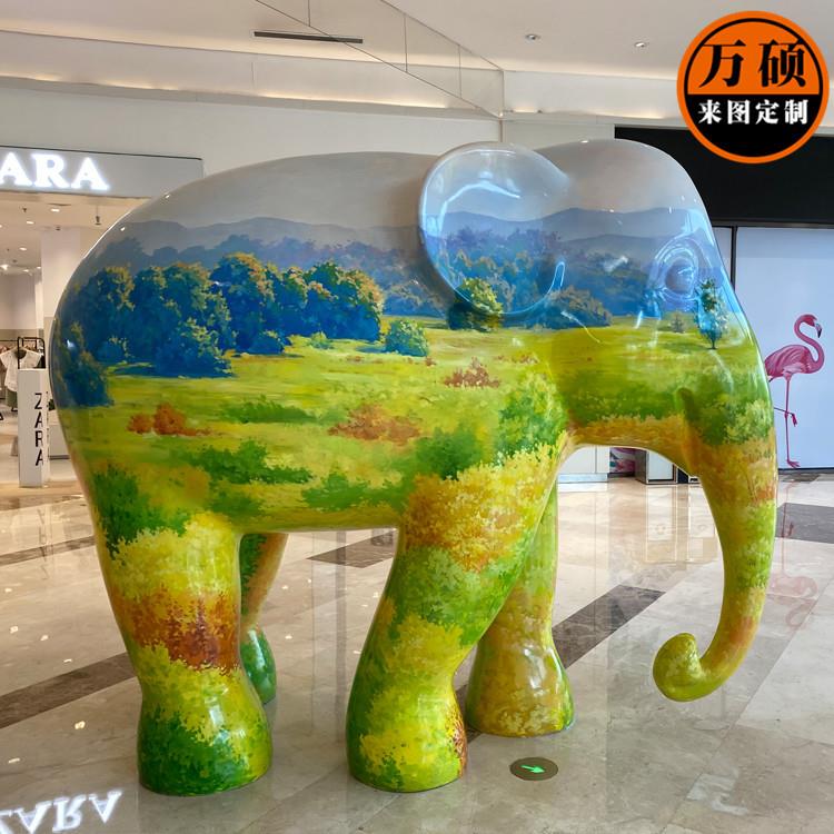 玻璃钢彩绘大象雕塑商业街广场景区活动美陈雕塑装饰摆件动物雕塑
