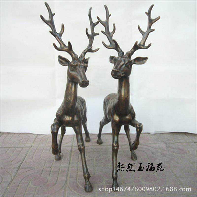 纯铜梅花鹿摆件紫铜鹿大号一对家居客厅电视柜工艺品乔迁新居礼