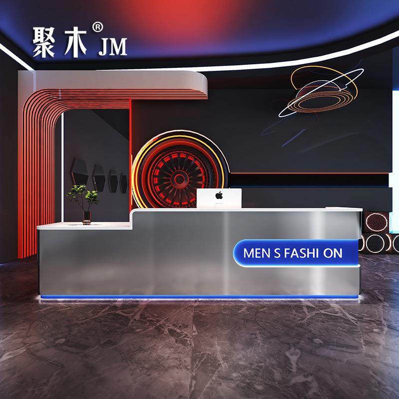 简约现代不锈钢收银台网红餐厅奶茶店吧台服装店小型工业风接待台