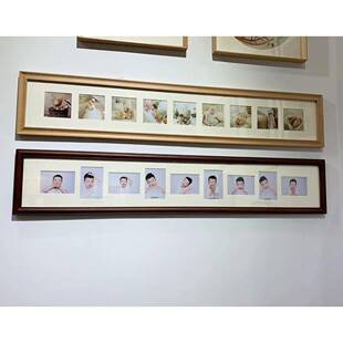 新中式实木连体相框五寸四寸榉木九孔卡纸长挂墙窄相架韩式影楼