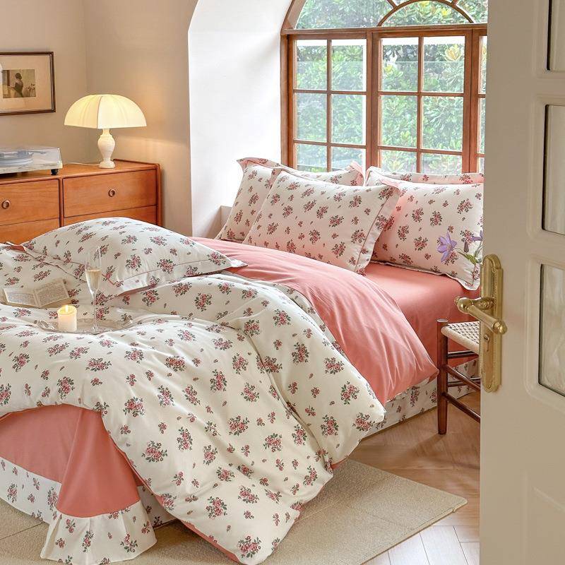 A类新款全棉磨毛四件套纯棉加厚被套秋冬款刺绣床上用品纯棉件套