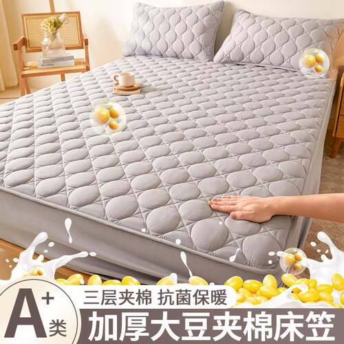 A类冬季加厚大豆夹棉床笠单件席梦思床垫套保护罩全包床单罩防滑3