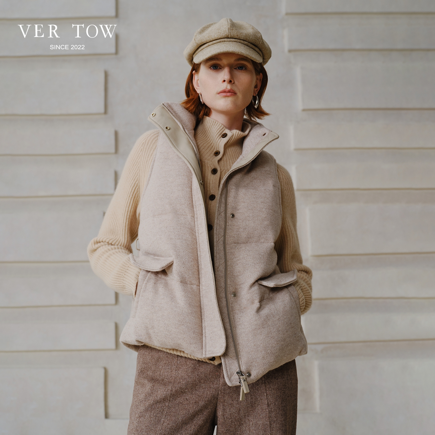 VERTOW90%鹅绒浅驼色马甲