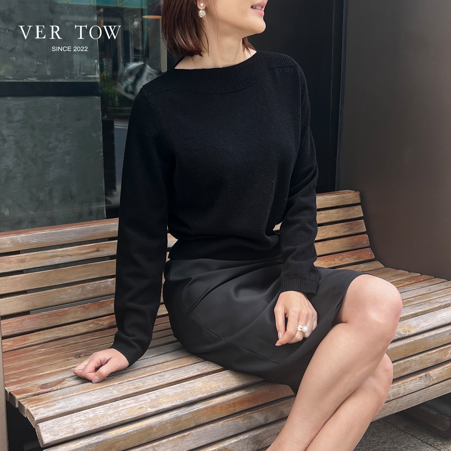 VERTOW羊毛羊绒一字领套衫