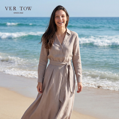 VERTOW春夏极简亚麻V领衬衫半裙