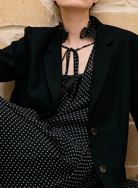 【新年5折礼】VER TOW黑色羊毛微阔型西装外套女秋设计师通勤西服