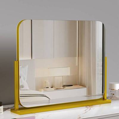 化妆直播专用镜子台式大号高清桌面欧式方形旋转卧室梳妆镜不带灯