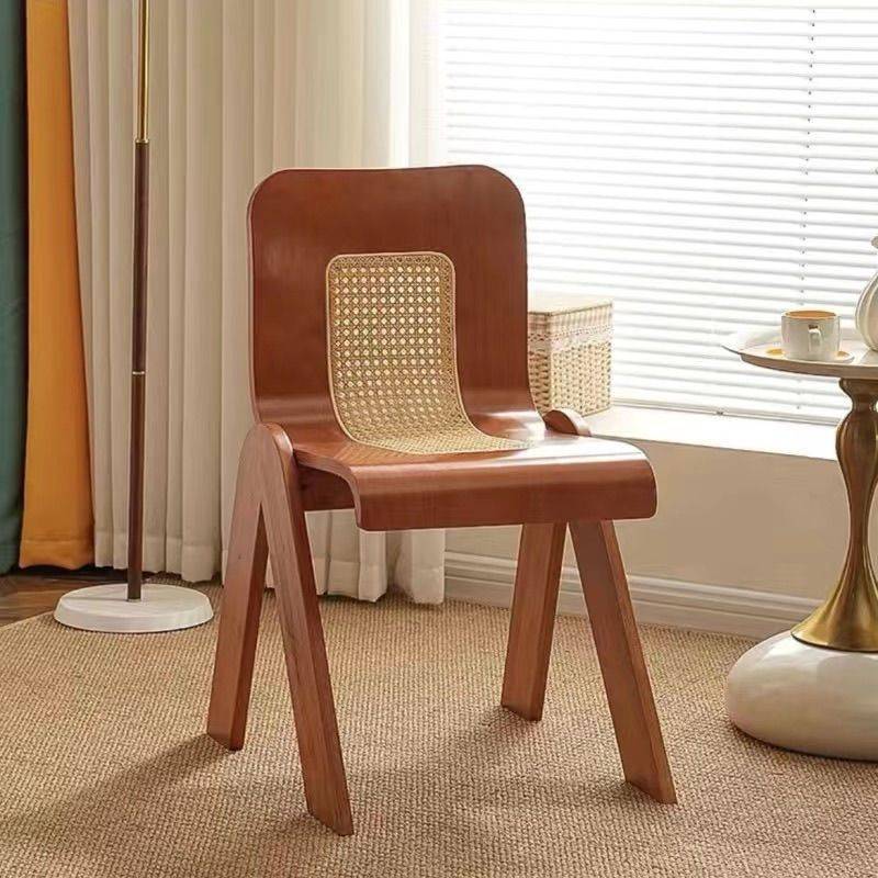 中古椅现代轻奢实木餐椅藤编民宿法式家用设计师靠背经济椅子藤椅