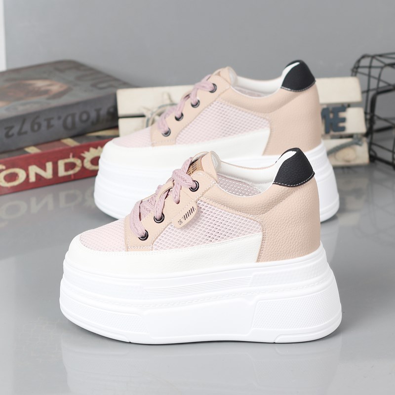 超高跟12cm小白鞋女小个子厚底内增高10-12cQm松糕鞋百搭休闲网鞋