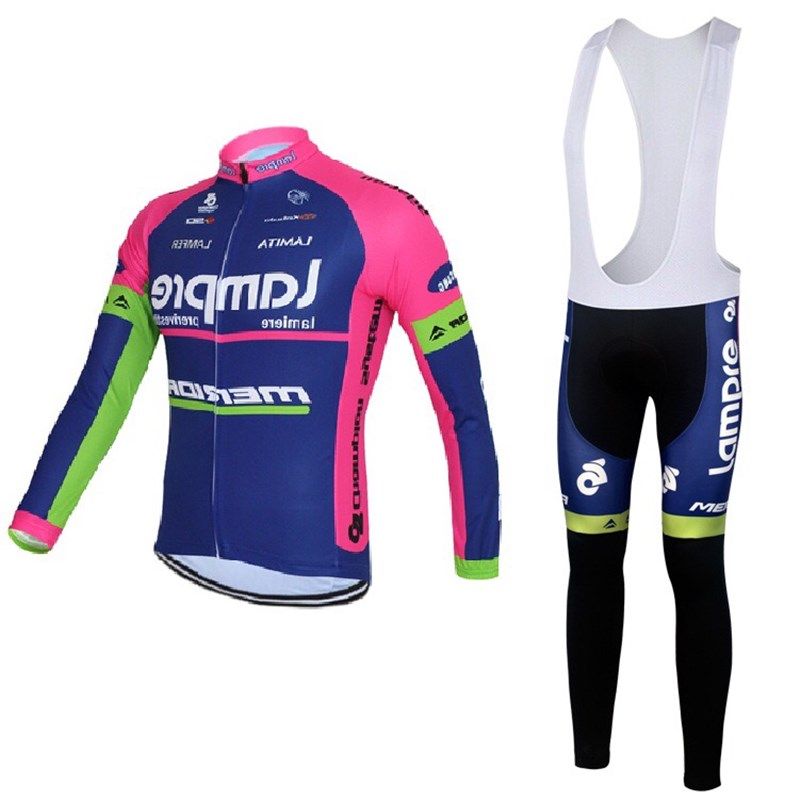 春秋冬长袖骑行服套装男女公路山地车单车服背带长裤蓝波车队定制