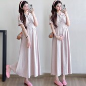 孕妇连衣裙夏款 夏天裙 C翻领长裙洋气减龄中长款 2025新款 显瘦修身