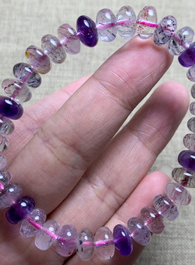 天然老矿三轮骨干超七盘珠水晶手链云母发丝金草莓晶手串饰品礼物