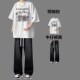 套装 时尚 男生短袖 夏季 T恤潮流夏装 一套搭配直筒牛仔裤 男装 两件套