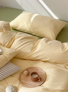 鹅黄色被套单件i全棉水洗纯棉嫩黄浅黄奶油黄被袋被罩单人双人加
