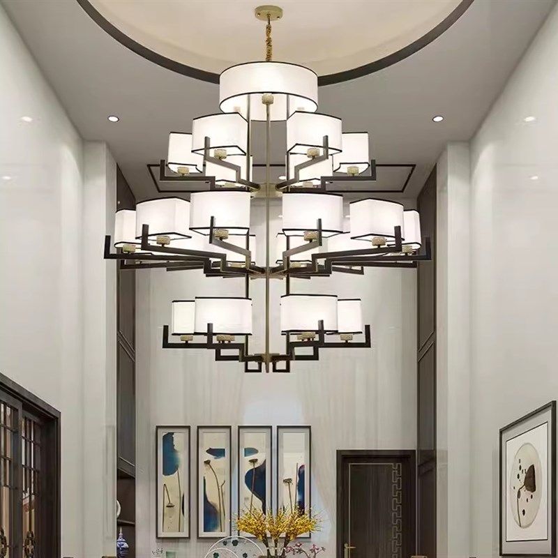 新中式大吊灯客厅餐厅复式楼别墅工程茶楼酒店双层中国风禅意灯具