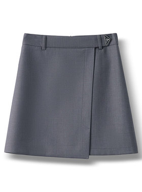 灰色西装半身裙女春2024新款显瘦高腰A字裙百搭小个子不规则短裙