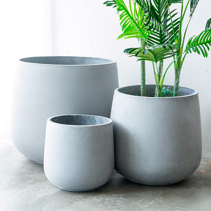 圆形水泥花盆特大号酒杯镁泥花盆高深绿植简约北欧风白色客厅直销