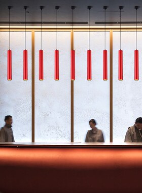 简约现代圆柱形长筒红色吊灯火锅店餐厅前台装饰吊灯吧台吊线射灯