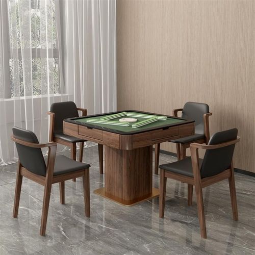 新中式实木麻将桌静音现代电动全自动麻将机家用饭桌一体黑胡