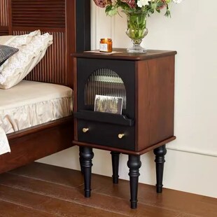 覆古实木伊比利亚床头柜小公寓卧室床头柜设计师抽屉储物柜