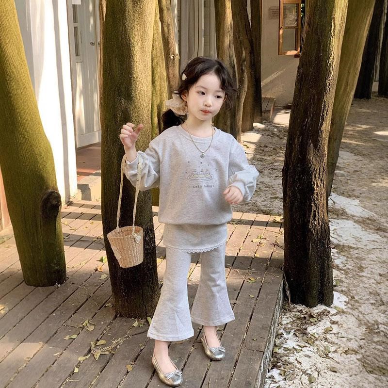 韩版童装女童套装春款休闲儿童时髦百搭卡通卫衣屁帘裤子两件套潮图片