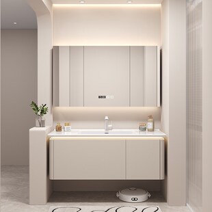定制奶油风浴室柜陶瓷一体盆68/78CM88公分98/108厘米118CM洗漱台