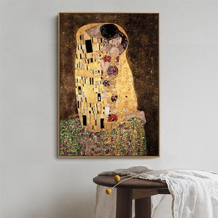 克里姆特 吻 抽象艺术装饰画客厅壁画竖版玄关画酒Z店走廊挂画