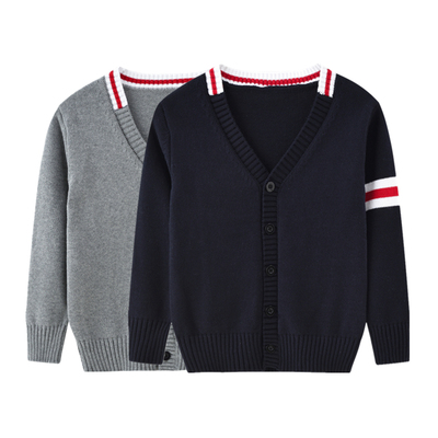 儿童毛衣开衫藏青灰色男童女童男孩女孩针织外套小学生校服洋气潮