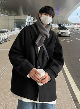 2022新款秋冬季毛呢大衣男宽松港风西装风衣外套短款潮流呢子棉衣