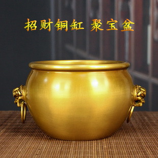 铜缸聚宝盆存钱罐家用复古大号招财缸家居风水摆设办公室聚财摆件