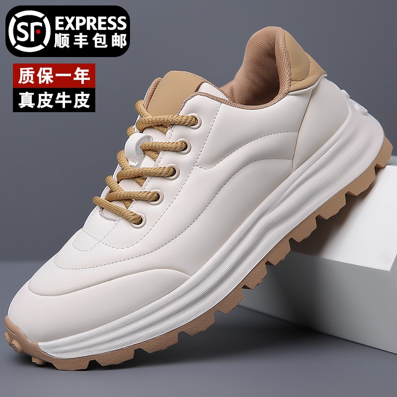 男鞋2025春季新款真皮透气软底软面男士休闲鞋潮流小白鞋运动鞋子