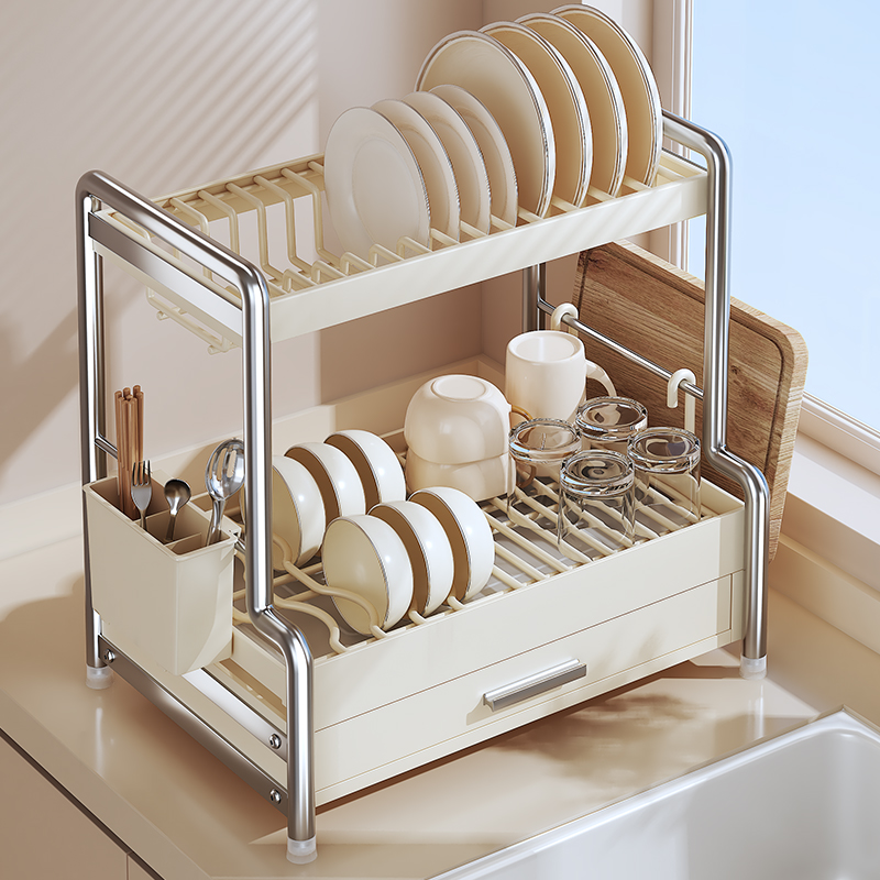 碗架厨房置物架放碗碟子盘子双层碗筷晾碗抽屉沥碗架沥水架收纳架