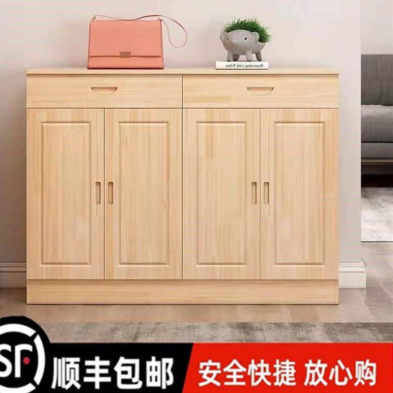 纯实木鞋柜家用门口大容量松木鞋柜客厅玄关M柜带抽屉双开门储物