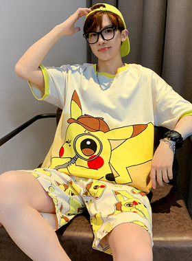 睡衣男款夏季纯棉短袖青少年学生男孩大童2L024年新卡通家居服套