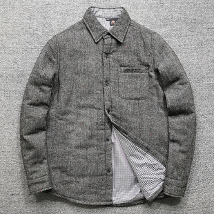 璀璨夺目!羊毛彩点毛呢衬衫 加厚夹棉男士修身长袖衬衣保暖外套