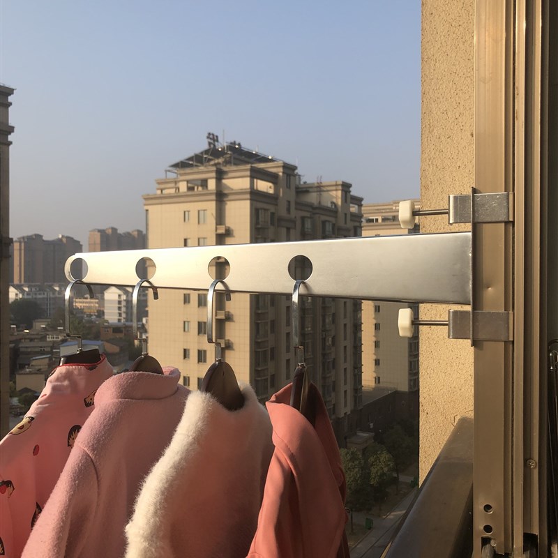 防盗网晾衣架窗户晾衣杆不锈钢高层窗外免打孔单杆式窗框晒被家用