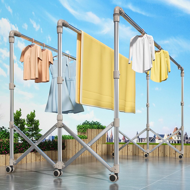 落地式晾衣架折叠加粗加厚凉衣杆室内阳台家用户外楼顶晒被子神器