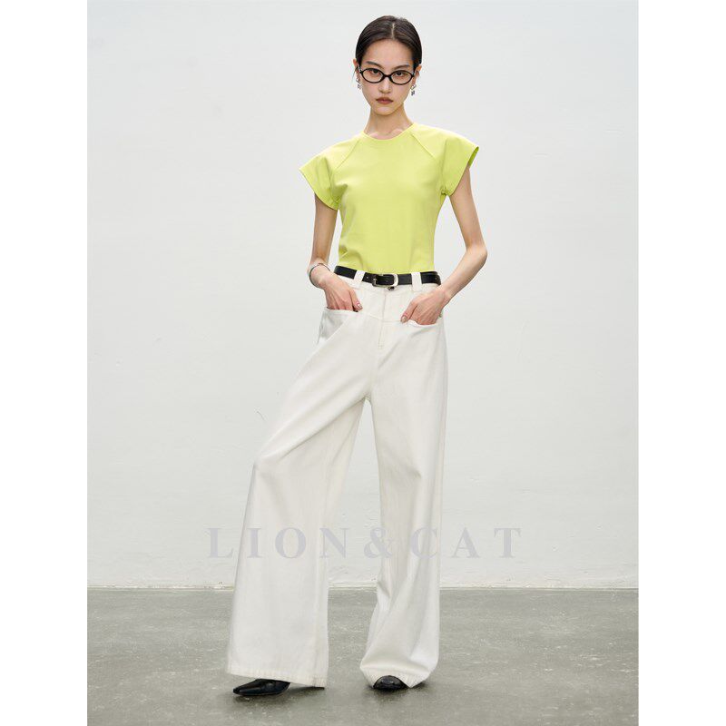 RJ/时尚休闲色彩多巴胺高级感简约短袖圆领棉T恤女夏短款显瘦百搭