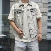 无袖 百搭新款 水洗灰色男女牛仔背心马甲春夏个性 潮流休闲坎肩外套