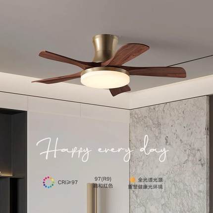风扇灯胡桃木色吊扇灯复厅客灯卧室灯新厅中式古647铜色实木古餐