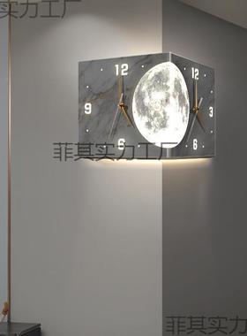 5EZQ20255新款光客厅拐角双面发创时钟壁灯月球意阳角挂钟免打孔