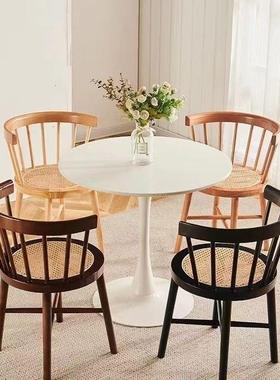 古实木藤编FNK桌椅子网红复古化梳妆凳家用书桌餐靠背温中莎公妆主椅