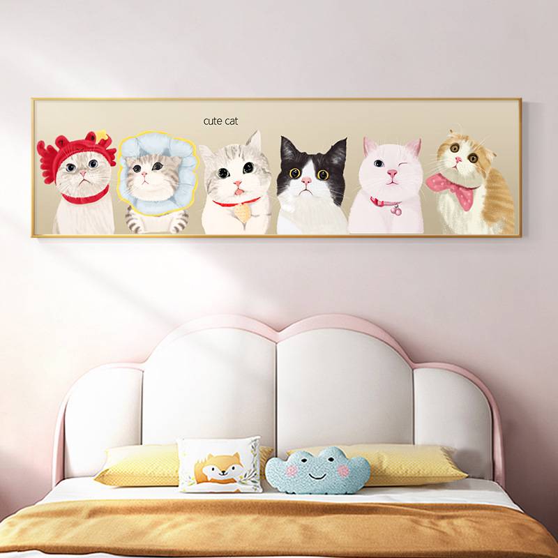 儿童房卧室床头装饰画卡通动物猫咪挂画男孩女孩房间画客厅壁画图片