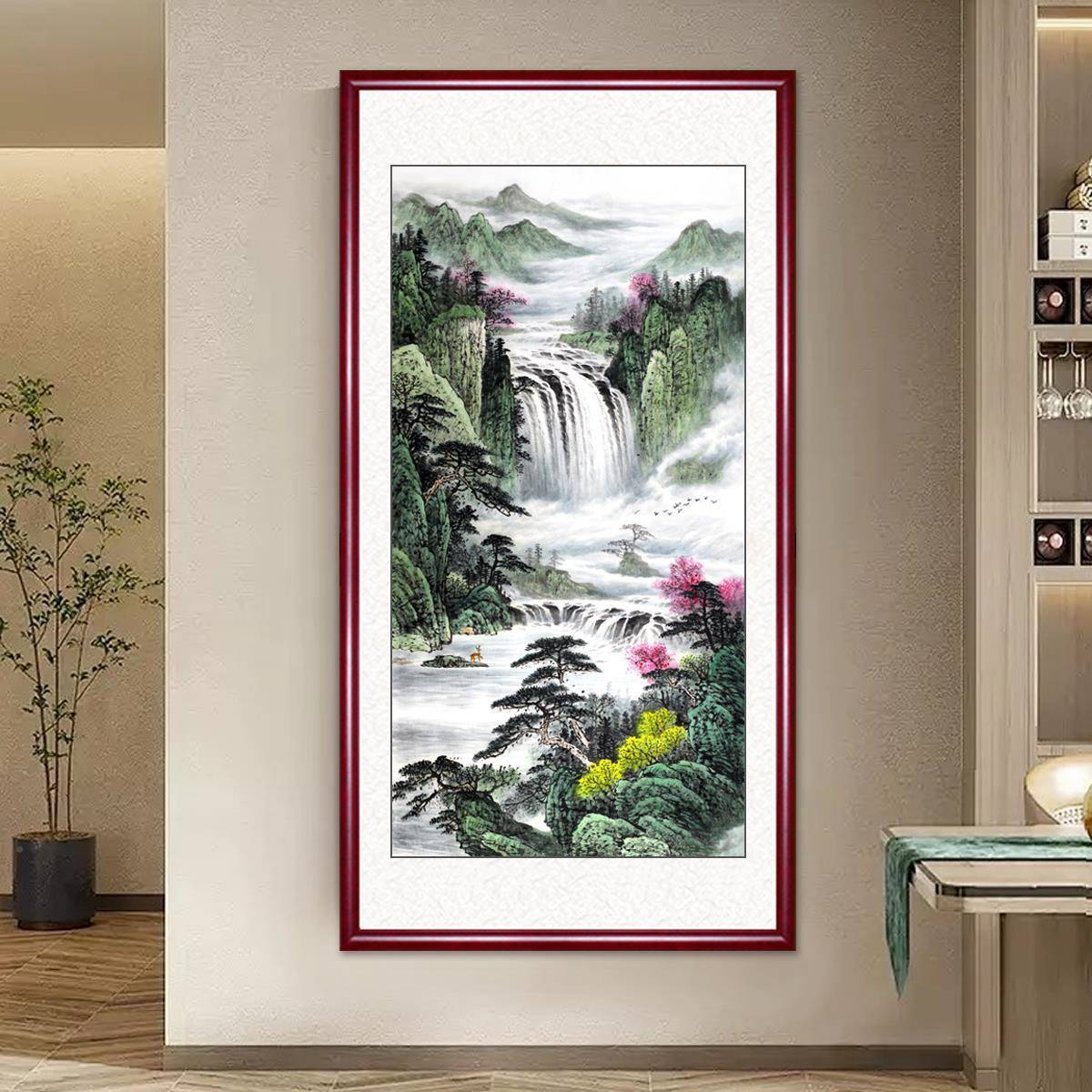 画山水画国玄关过道装饰壁画式客厅CYGG源滚滚风财景画靠中山挂画