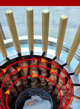 不锈钢无烟烧烤吊炉家户外炭烧烤便携式木焖烤炉烤AL101309肉用串