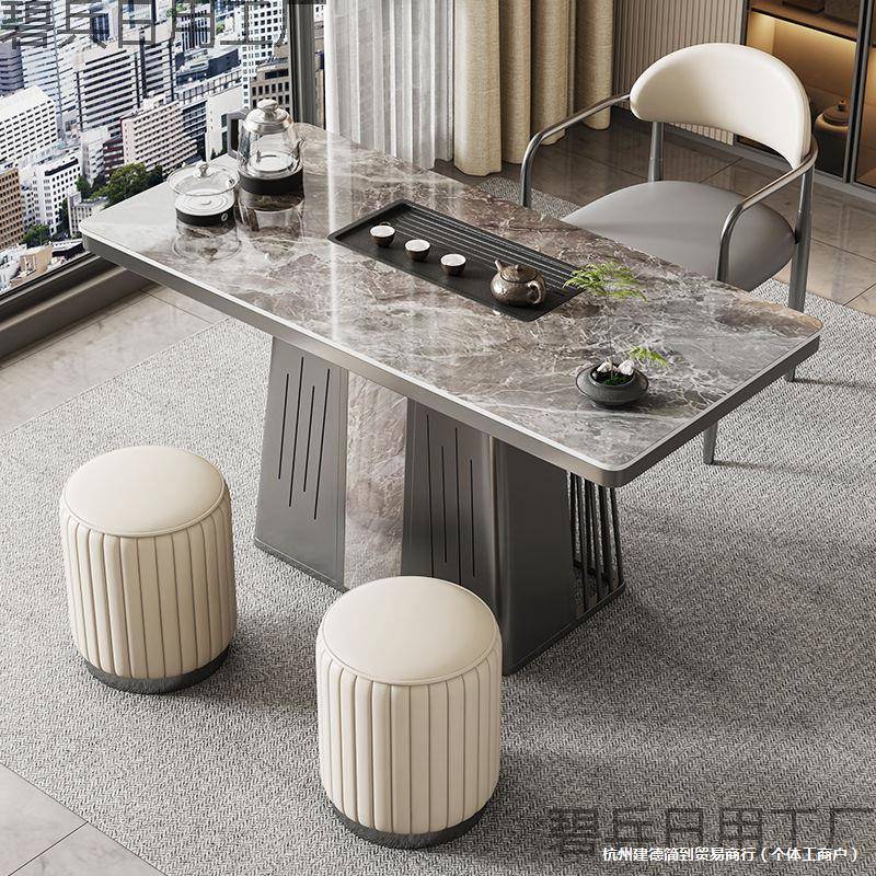 轻阳台茶桌椅岩组合现代简约板茶茶台小VRQ户型奢家用一体泡桌