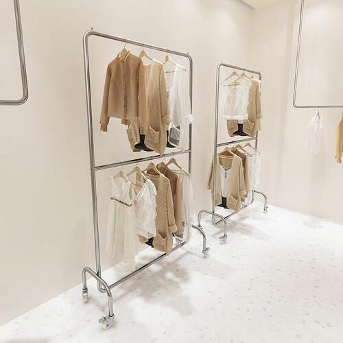 装店展示架不锈钢双服层挂架衣服JKX架童装店货架展示带轮可移动