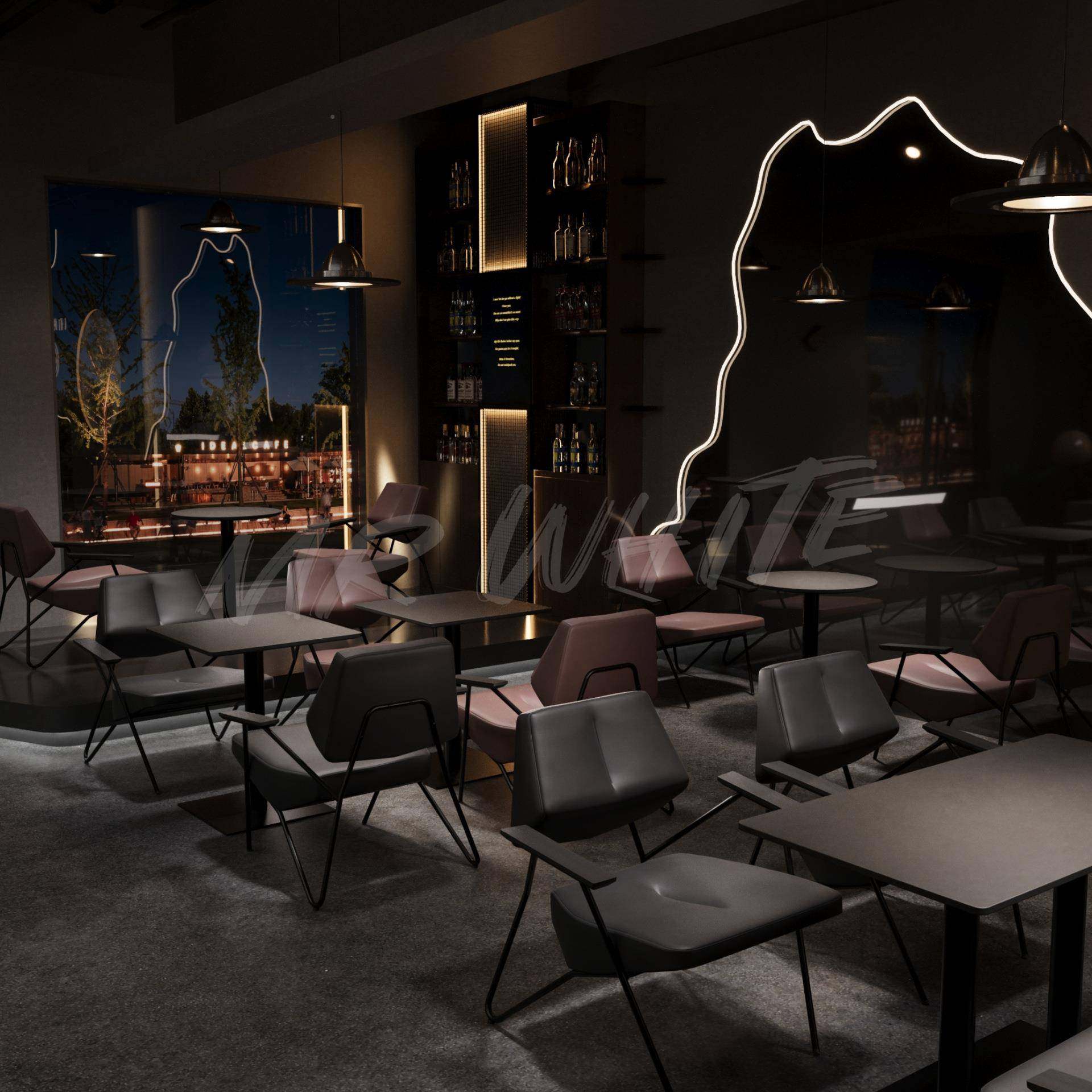 酒合吧吧静成套桌椅组沙铁艺框架发椅清吧黑色风格岩板桌706-黑色